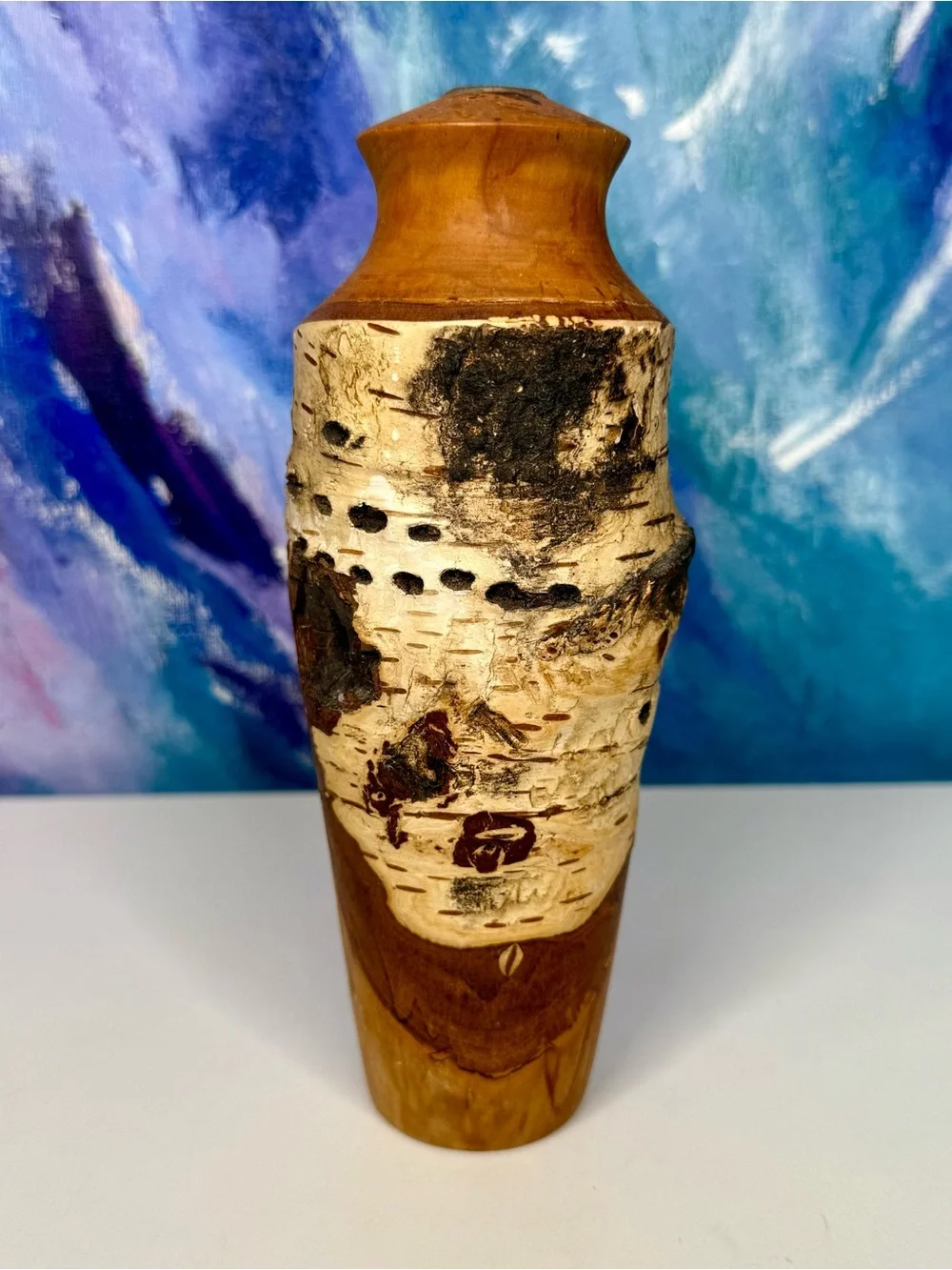 Hand Turned Live Edge Wood Bud Vase Folk Art Sculpture Vintage Burl Cottagecore